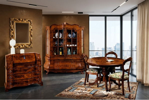 Complete set dining table 3 chairs dining room set display cabinet sideboard 6-piece set baroque