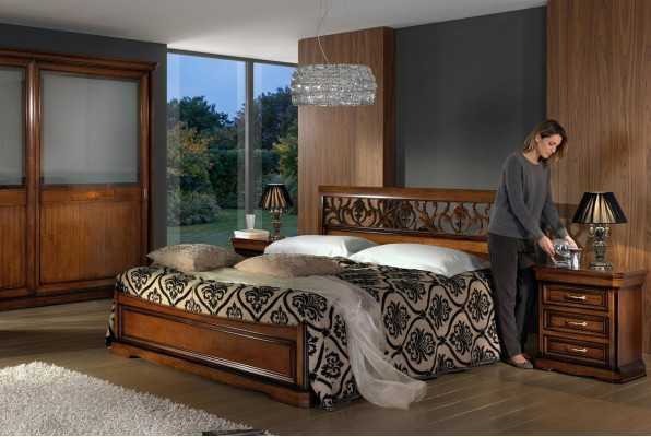 Luxury Bed Wood Bedroom Set Beds 2x Nightstand Console Side Table 3-piece Set