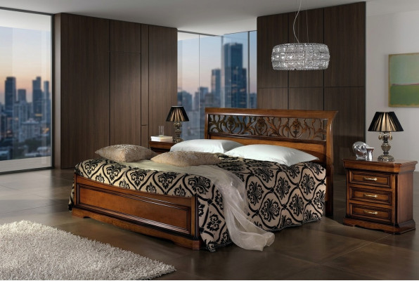 Luxury Bed Wood Bedroom Set Beds 2x Nightstand Console Side Table 3-piece Set