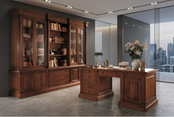 Office furniture solid wood desk bookcase table shelf cabinet 2-piece