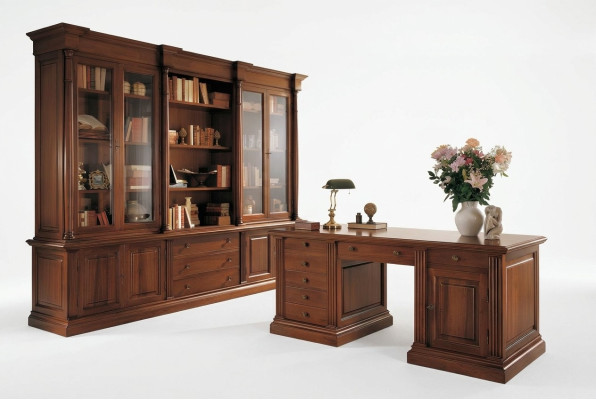 Office furniture solid wood desk bookcase table shelf cabinet 2-piece