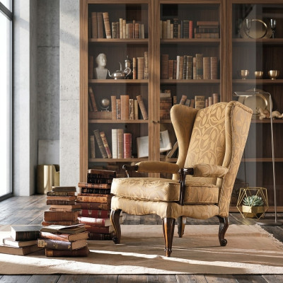 Armchair Library Reading Chair Wingback Armchair Sofa Upholstery Italian Furniture Luxury