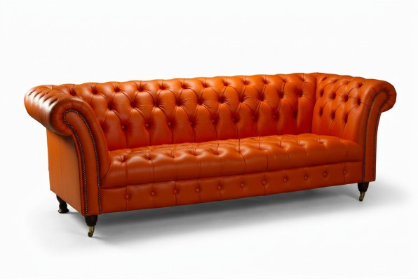 Designer Sofa 3-Seater Chesterfield Couch Upholstered Sofas Design Orange