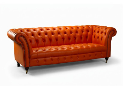 Designer Sofa 3-Seater Chesterfield Couch Upholstered Sofas Design Orange