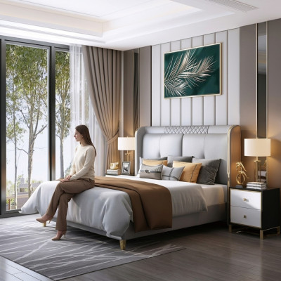 Luxury bedroom bed upholstery design double hotel marital luxury beds
