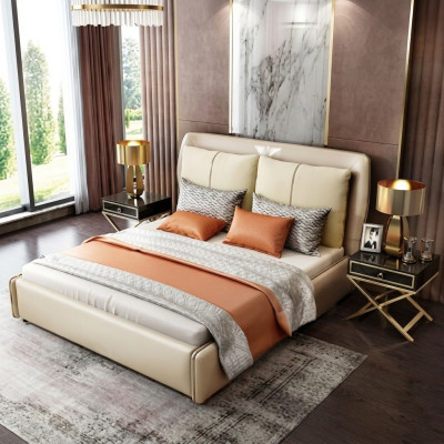 Luxury bedroom designer double bed 180/200x200cm leather metal