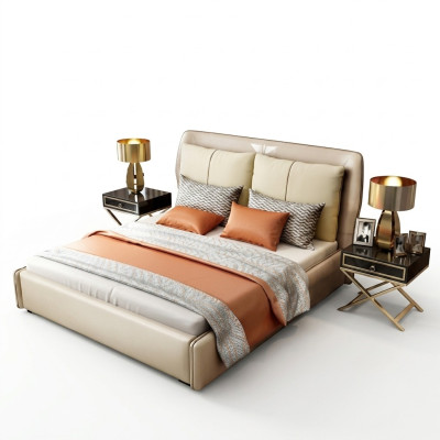 Luxury bedroom designer double bed 180/200x200cm leather metal