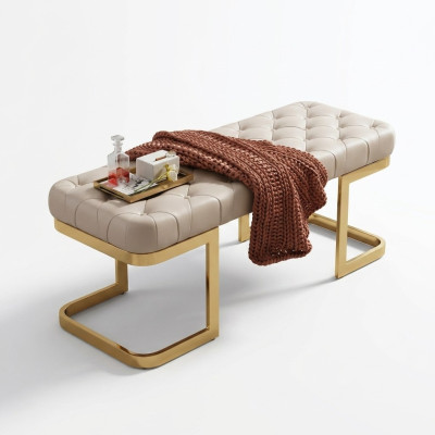 Chesterfield Ottoman Upholstered Bench Ottoman Two-Seater Leather Side Table