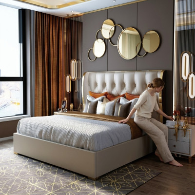 Designer double bed hotel luxury bedroom 180/200x200cm leather