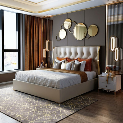 Designer double bed hotel luxury bedroom 180/200x200cm leather