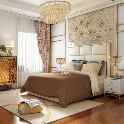 Designer double bed hotel luxury bedroom 180x200cm leather metal