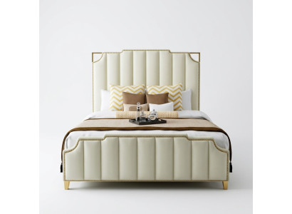 Designer double bed hotel luxury bedroom 180x200cm leather metal