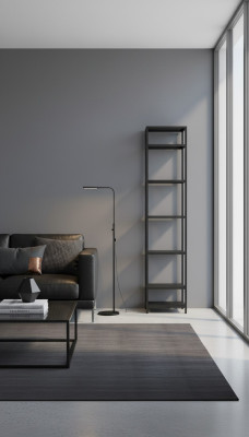 Regal glass metal shelf in modern design in black living room