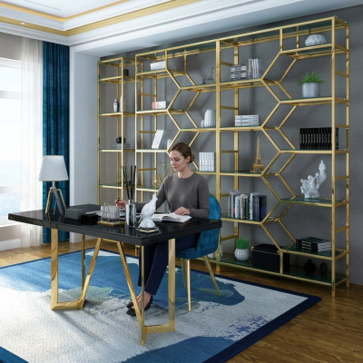 Luxury Office Set Group Stainless Steel Metal Desk Cabinet 5-piece Suite Office