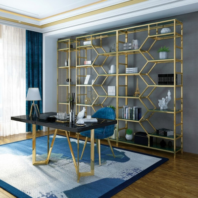 Luxury Office Set Group Stainless Steel Metal Desk Cabinet 5-piece Suite Office