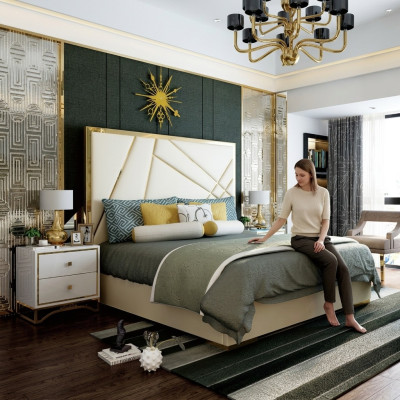 Designer double bed hotel decor luxury bedroom 180/200x200cm leather