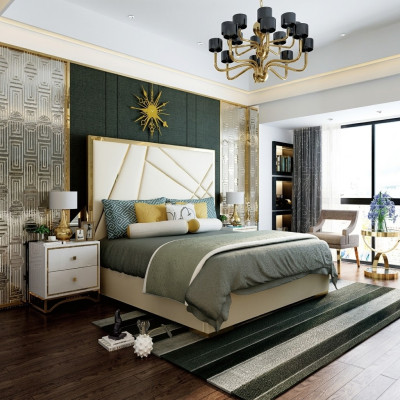 Designer double bed hotel decor luxury bedroom 180/200x200cm leather
