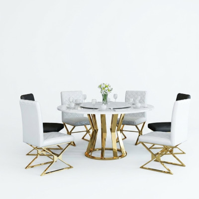 Dining Room Set Modern Dining Table + 6 Armchairs Metal Leather Set