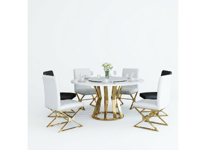 Dining Room Set Modern Dining Table + 6 Armchairs Metal Leather Set