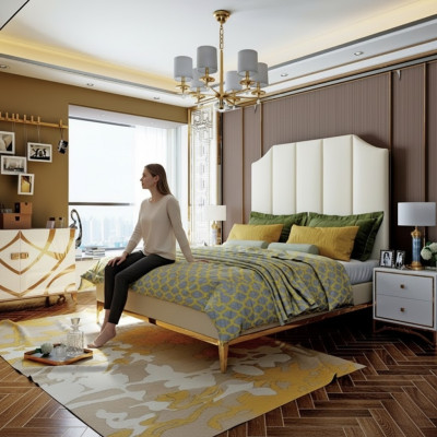 Bed Pillow Deco Design Luxury Double Hotel Beds Sleep Room Leather
