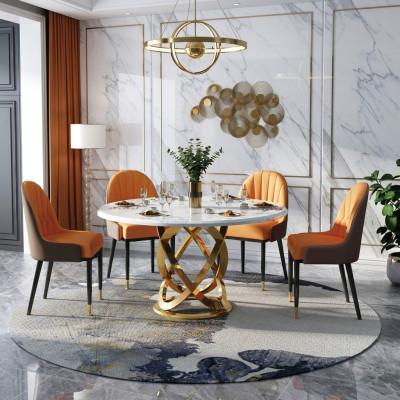 Design Round Dining Room Chair Set Tables Metal Armchair 4x Chairs + Table