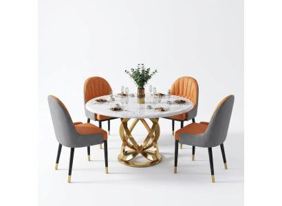 Design Round Dining Room Chair Set Tables Metal Armchair 4x Chairs + Table