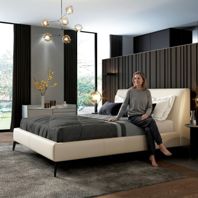 Double bed design bed leather upholstered bedroom marriage Italian