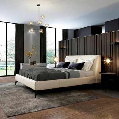 Double bed design bed leather upholstered bedroom marriage Italian