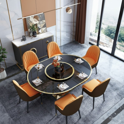 Design dining room chair set metal tables armchairs 6x chairs + table set