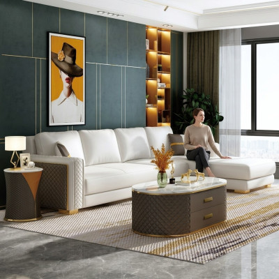 Italian style furniture 3-piece set corner sofa + coffee tables sofa tables leather