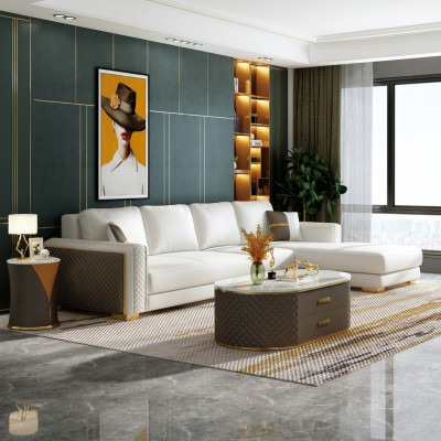 Italian style furniture 3-piece set corner sofa + coffee tables sofa tables leather