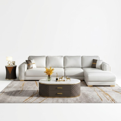 Italian style furniture 3-piece set corner sofa + coffee tables sofa tables leather