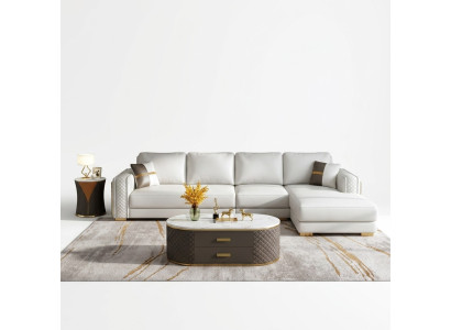 Italian style furniture 3-piece set corner sofa + coffee tables sofa tables leather