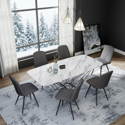 Design dining room set table + 6 chairs seat cushion ensemble tables