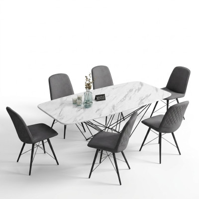 Design dining room set table + 6 chairs seat cushion ensemble tables
