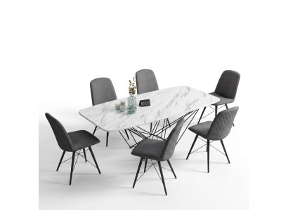 Design dining room set table + 6 chairs seat cushion ensemble tables