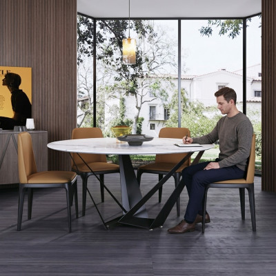 Design round table, 4x armchair seats, dining room upholstered seat, round tables