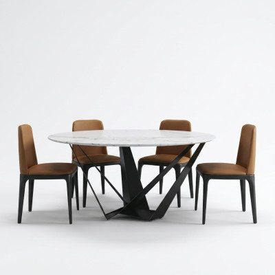 Design round table, 4x armchair seats, dining room upholstered seat, round tables
