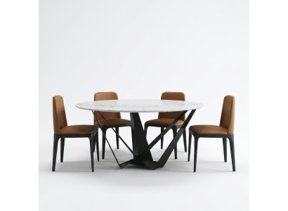 Design round table, 4x armchair seats, dining room upholstered seat, round tables
