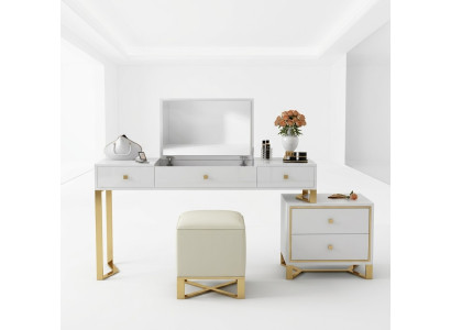 Makeup Table Mirror Stool Complete Set Dresser Bedroom New 3-piece Set.