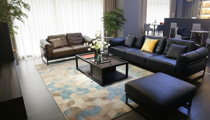 Exclusive sofa set 3+2 seater leather ottoman upholstery living room set