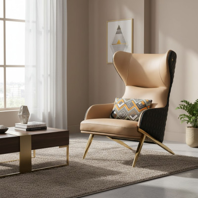 Chair Relax Leather Lounge Club Upholstery Design Couch Sofa Seat Luxury Beige New