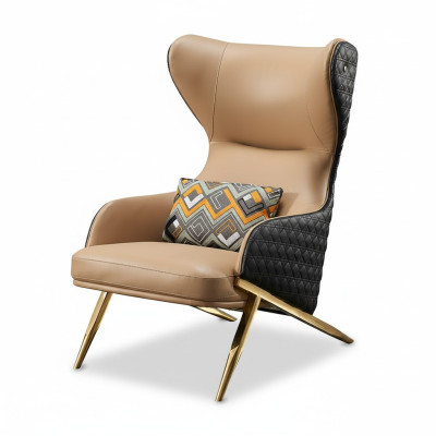 Chair Relax Leather Lounge Club Upholstery Design Couch Sofa Seat Luxury Beige New