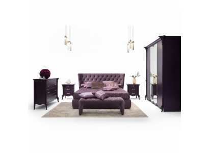 Bedroom set ensemble bed 2x bedside tables stool 3-piece Chesterfield complete.