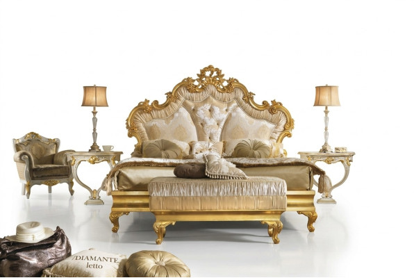 Classic Bed Baroque Rococo Hotel Beds Upholstered Bed Double Bed 180x200cm