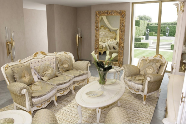 Classic living room set 4 pieces. Sofa set 31+ coffee table side table solid wood