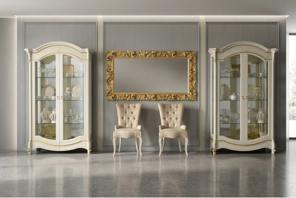 Classic living room furniture white gold wood showcase display cabinet furniture
