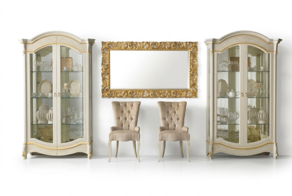 Classic living room furniture white gold wood showcase display cabinet furniture