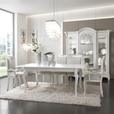 Classic dining room set table + 6 chairs suite table group chair textile
