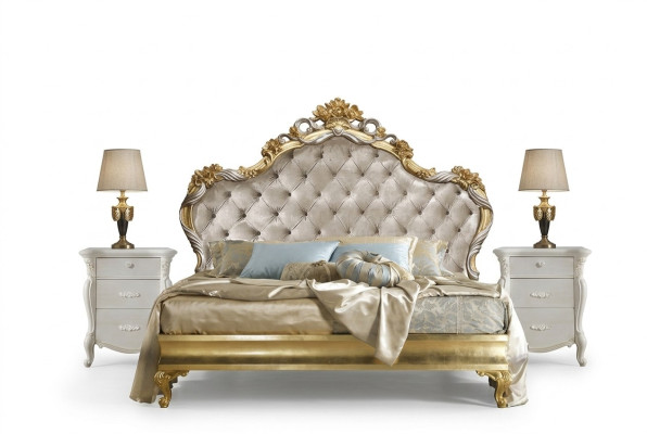 Bedroom Luxury Set 4-piece: Bed + 2x Nightstand + Chaise Lounge Design Recliner